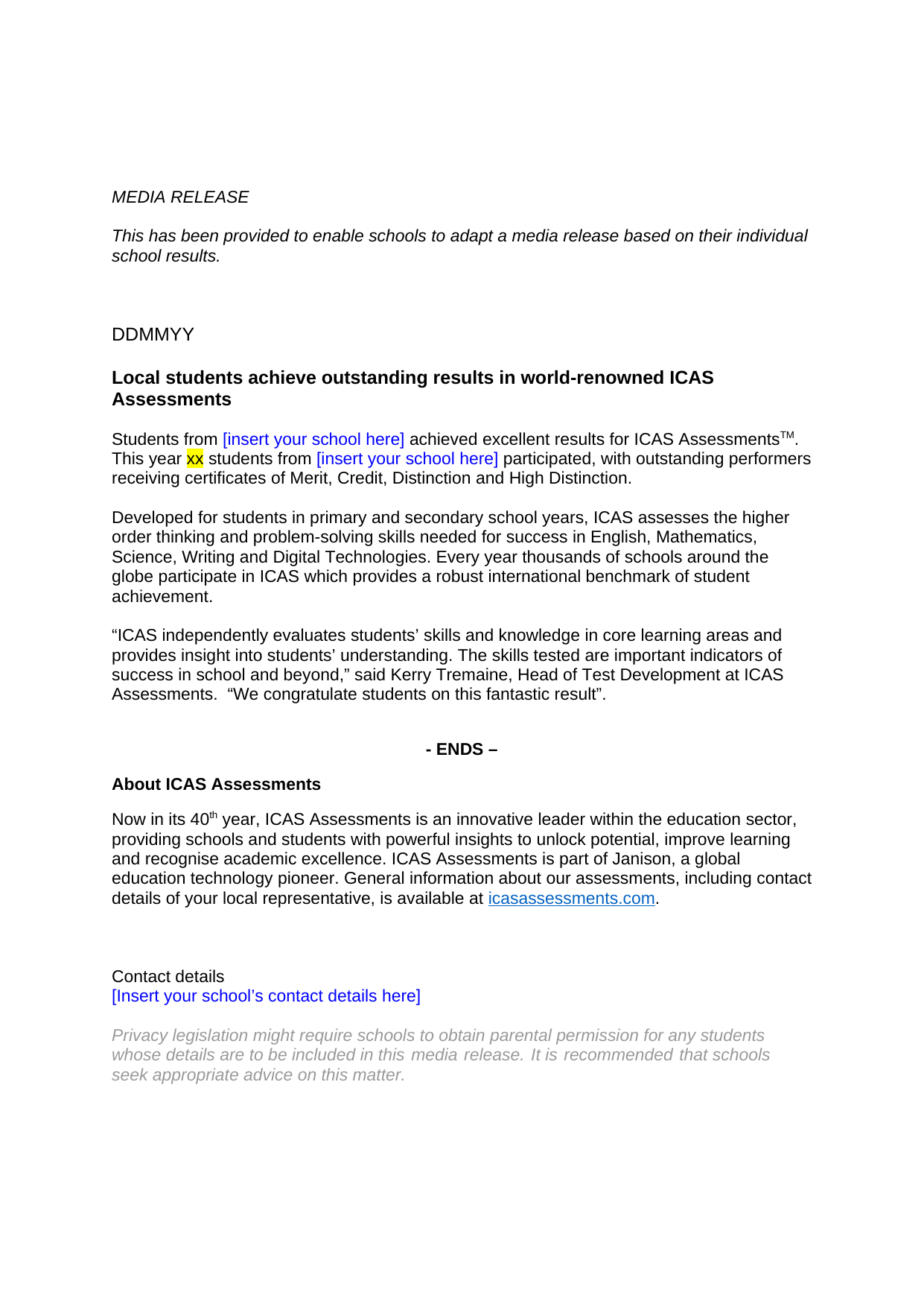 ICAS Media Release