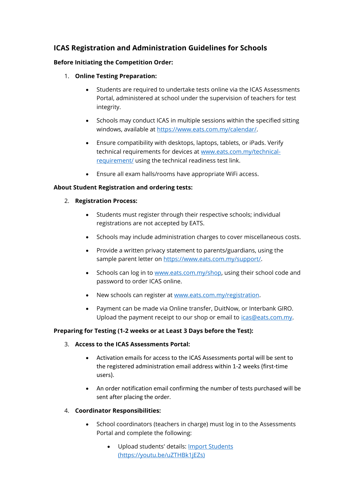 Registration & Administration Guidelines for Schools